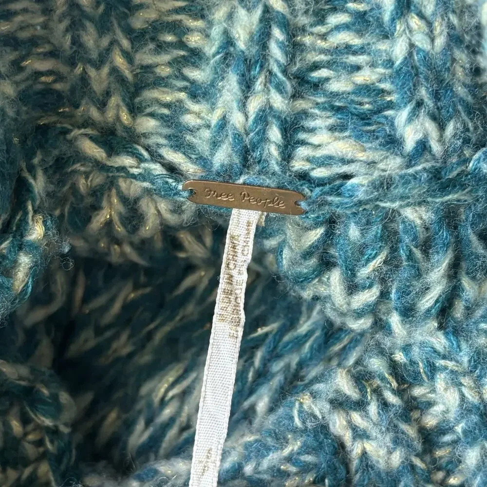 Free People Cardigan 3 Button Sweater Blue Chunky Knit Wool Blend Womens Small